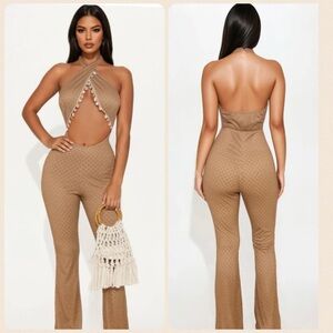 BRAND NEW Tulum Beach Club Crochet Jumpsuit - Mocha Size Jrs XL